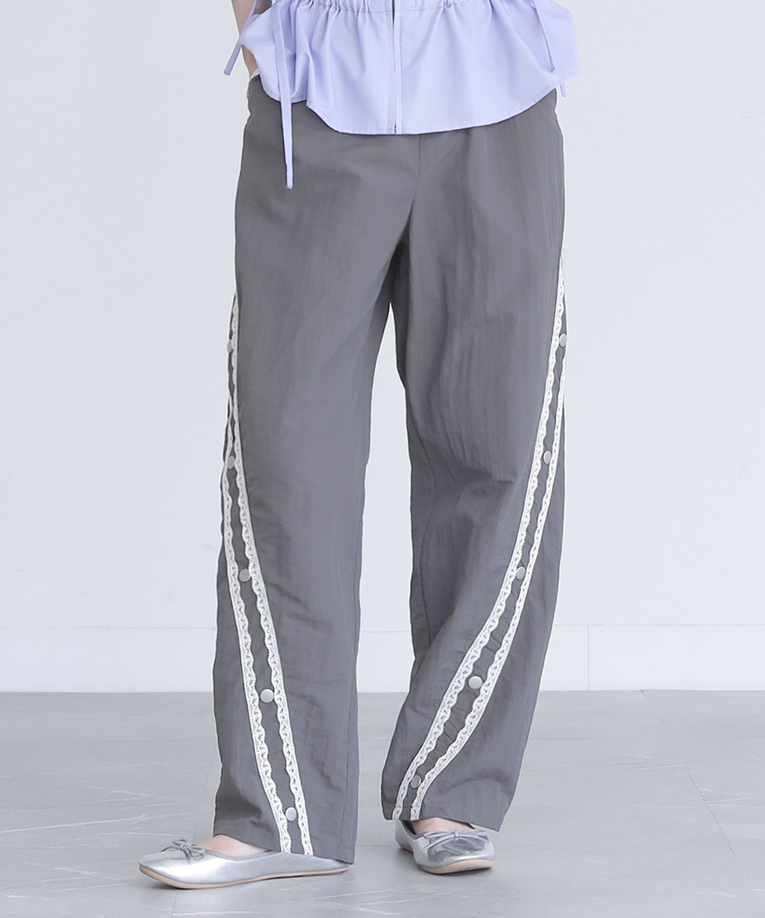 パンツ レディース ボトムス ロング丈 カーブパンツ ワイド テーパード ナイロン レース ライン柄 40代 50代 春 夏 秋 冬 「メール便可」「10」 | osharewalker | 01