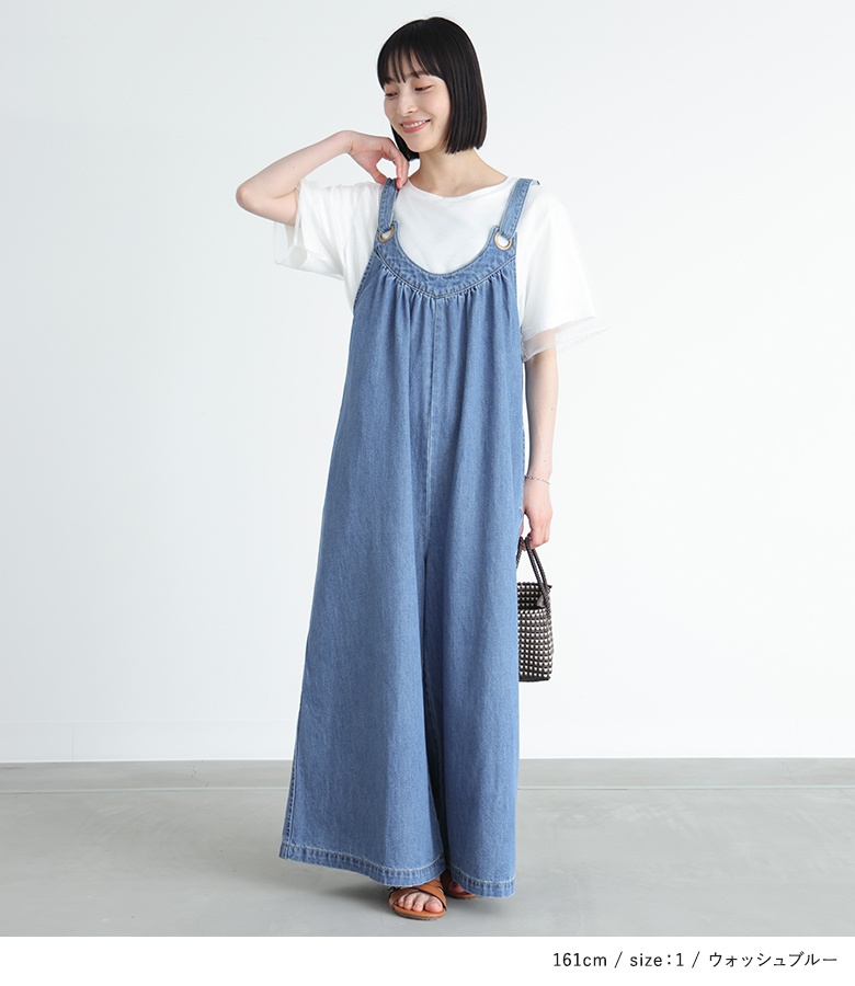 osharewalker サロペット レディース 夏 ボトムス ワイドパンツ デニム