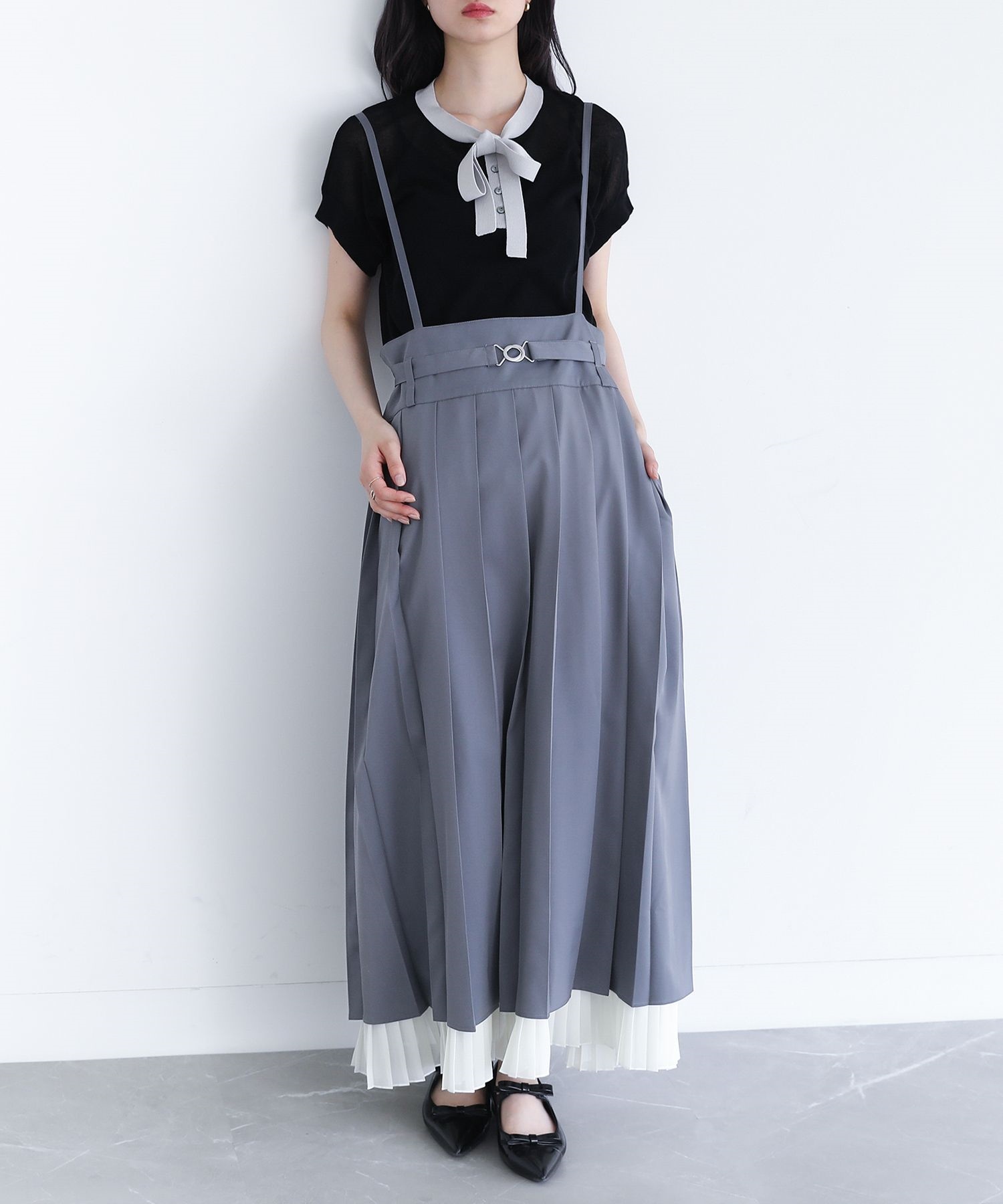 ワンピース レディース ドレス ロング丈 キャミワンピ プリーツ 配色 調節可能 ハイウエスト 春 夏 秋 冬 「メール便不可」「40」 | osharewalker | 01
