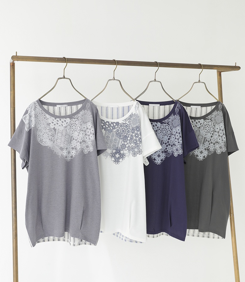 tシャツ 袖レースロックプリントTシャツ レディース 8.jpg