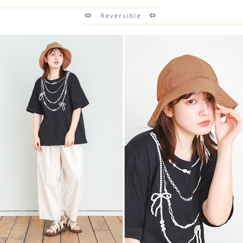 リクエスト値下未使用タグ付伊製PAPAS×Tesiリバース麻100バケットハット osharewalker（オシャレウォーカー） 帽子 レディース ハット