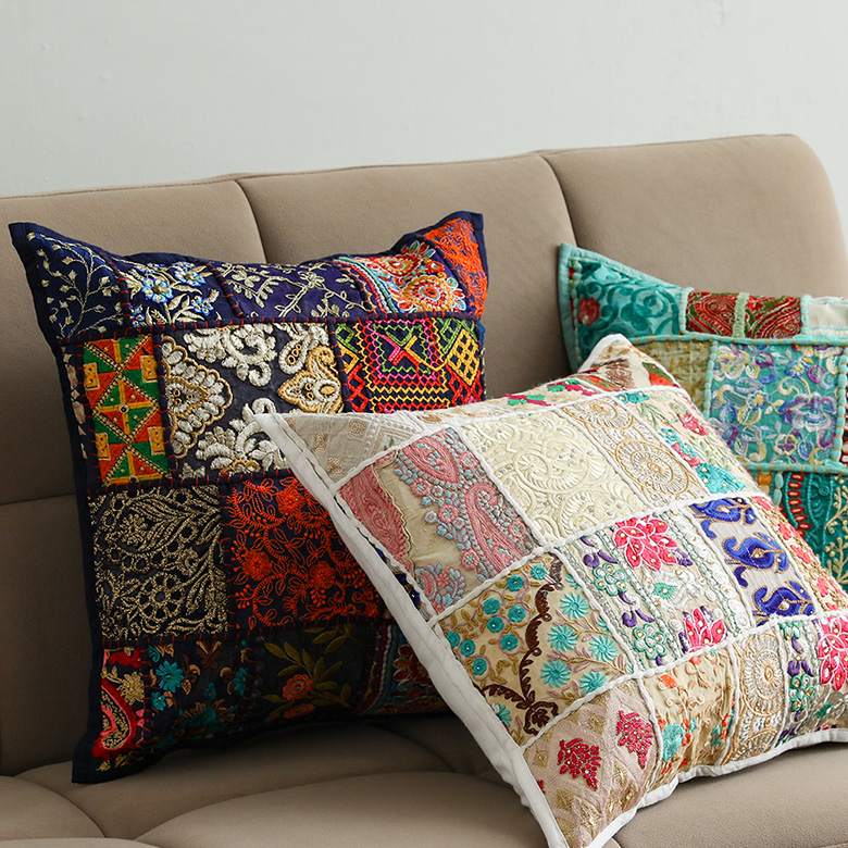 クッションカバー カバー パッチワーク ヴィンテージ 一点もの