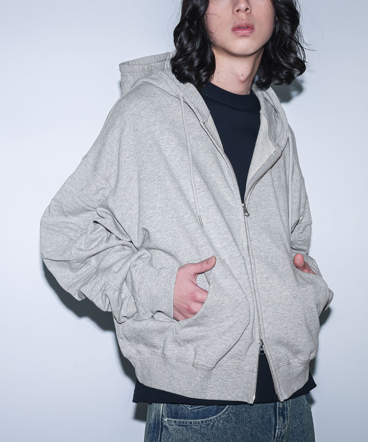 パーカー 長袖 メンズ 春 秋 黒 M L 羽織 ジップアップ 綿100％ フーディー シャーリング袖 スウェット 大きいサイズ オシャレウォーカー「メール便不可」「30」 | osharewalker | 01
