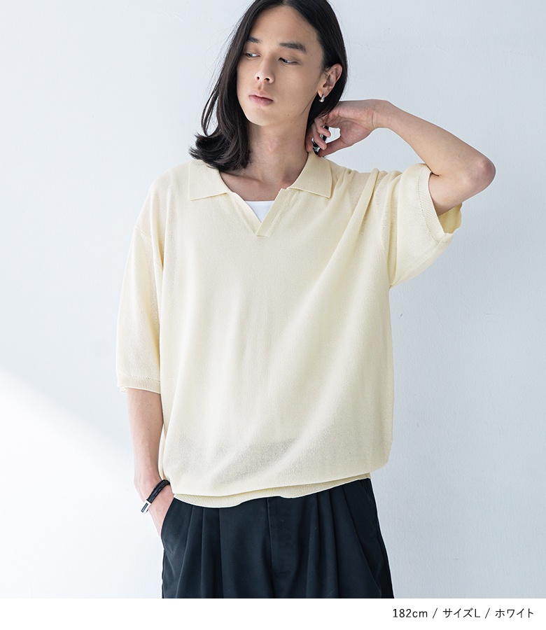 MARK&LONA⭐︎CODE半袖ニットポロシャツ ホワイト 半袖 ニット
