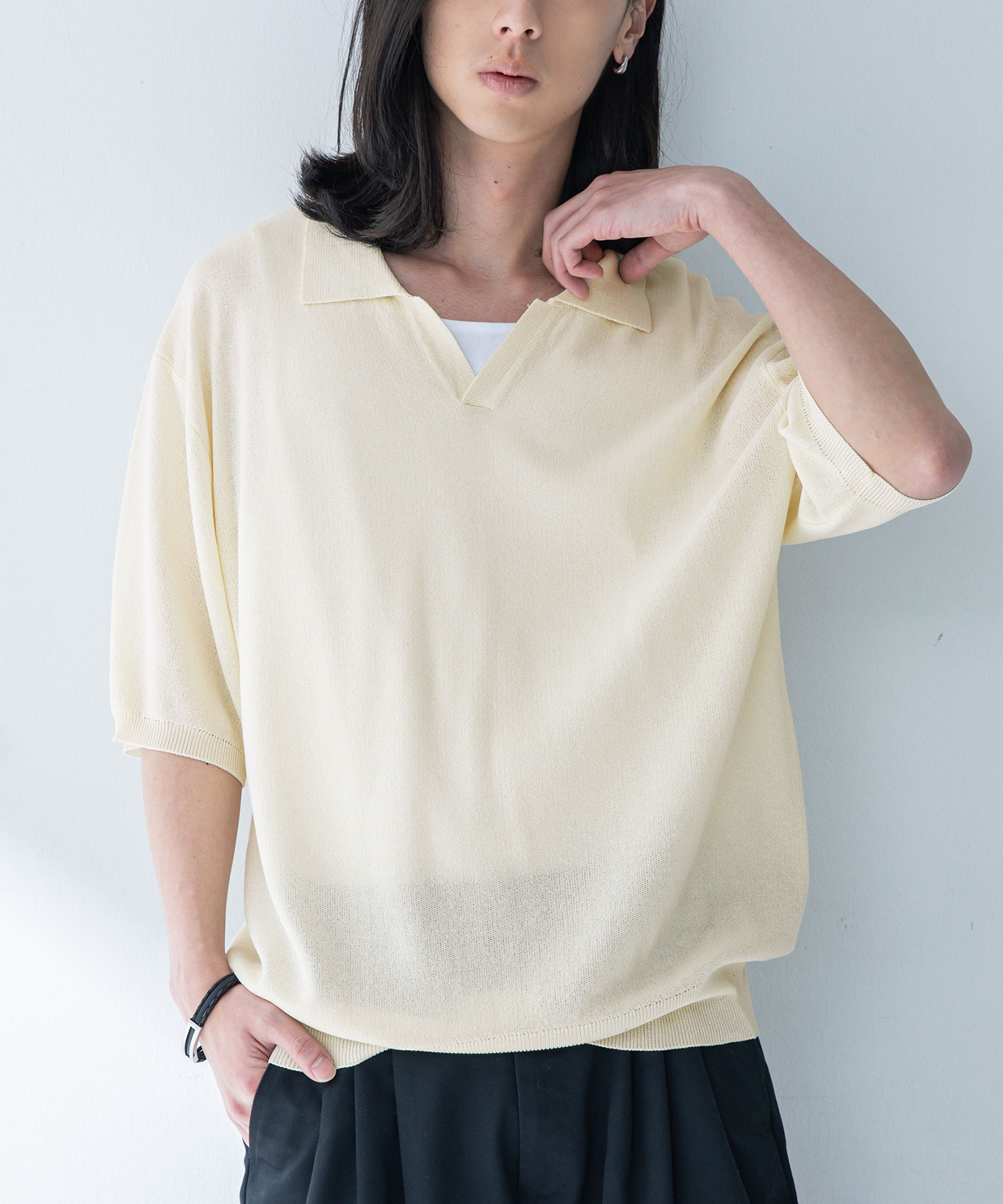 osharewalker（オシャレウォーカー） ニットポロ 半袖 メンズ 夏 春 白