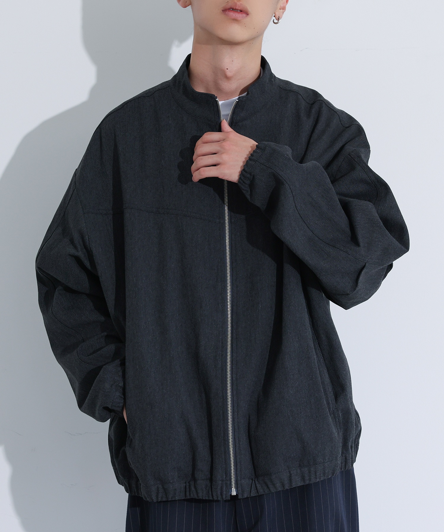 OHOTORO ネイビー スタンドカラー ジャンパー JICHODO】 86810 製品制電ストレッチ半袖ジャンパー [春夏]※SLIM FIT