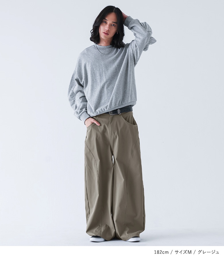パンツ メンズ ロング丈 春 夏 秋 冬 カーブパンツ ワイド 白 黒 M L XL ストレッチ ゆったり オシャレウォーカー「メール便不可」「20」 | osharewalker | 05