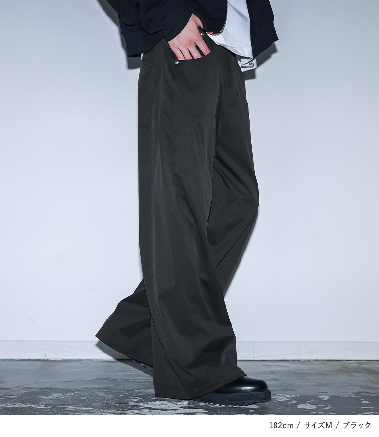 パンツ メンズ ロング丈 春 夏 秋 冬 カーブパンツ ワイド 白 黒 M L XL ストレッチ ゆったり オシャレウォーカー「メール便不可」「20」 | osharewalker | 09