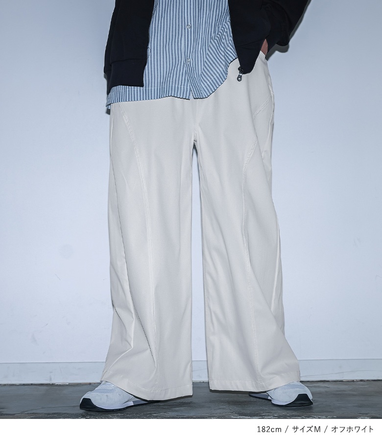 パンツ メンズ ロング丈 春 夏 秋 冬 カーブパンツ ワイド 白 黒 M L XL ストレッチ ゆったり オシャレウォーカー「メール便不可」「20」 | osharewalker | 10