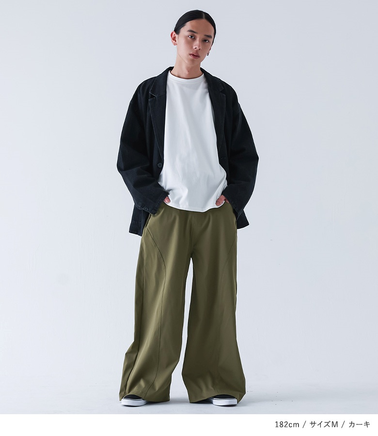 パンツ メンズ ロング丈 春 夏 秋 冬 カーブパンツ ワイド 白 黒 M L XL ストレッチ ゆったり オシャレウォーカー「メール便不可」「20」 | osharewalker | 16