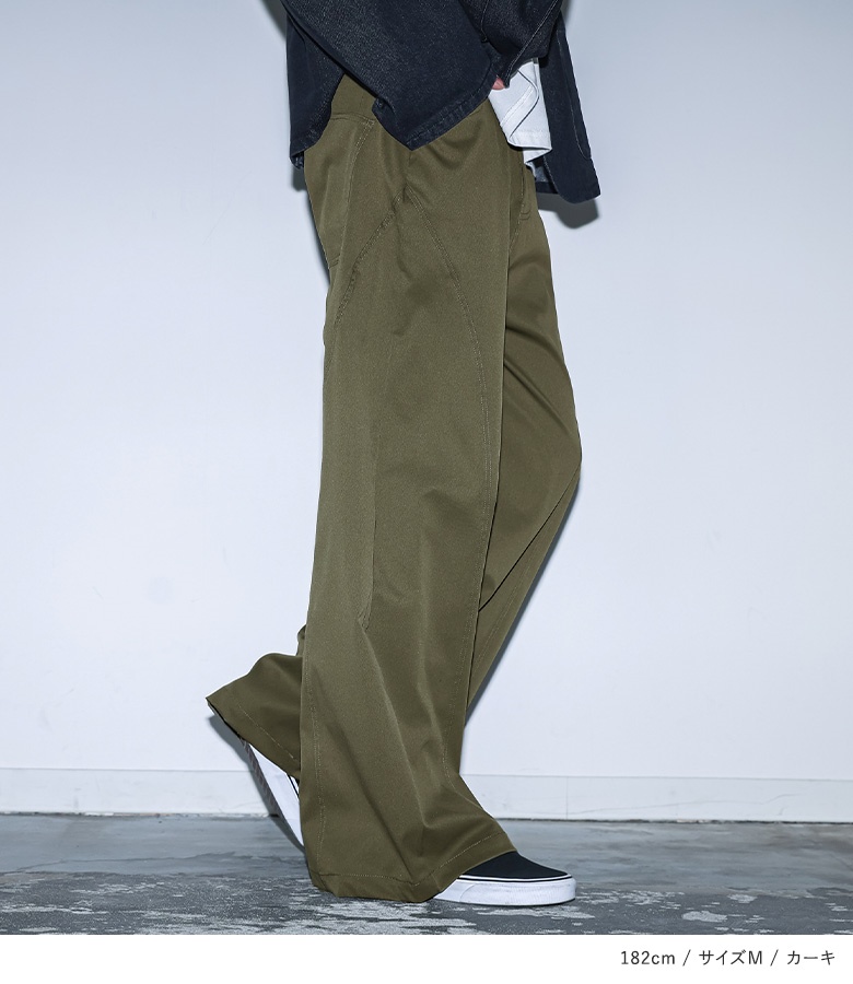 パンツ メンズ ロング丈 春 夏 秋 冬 カーブパンツ ワイド 白 黒 M L XL ストレッチ ゆったり オシャレウォーカー「メール便不可」「20」 | osharewalker | 17