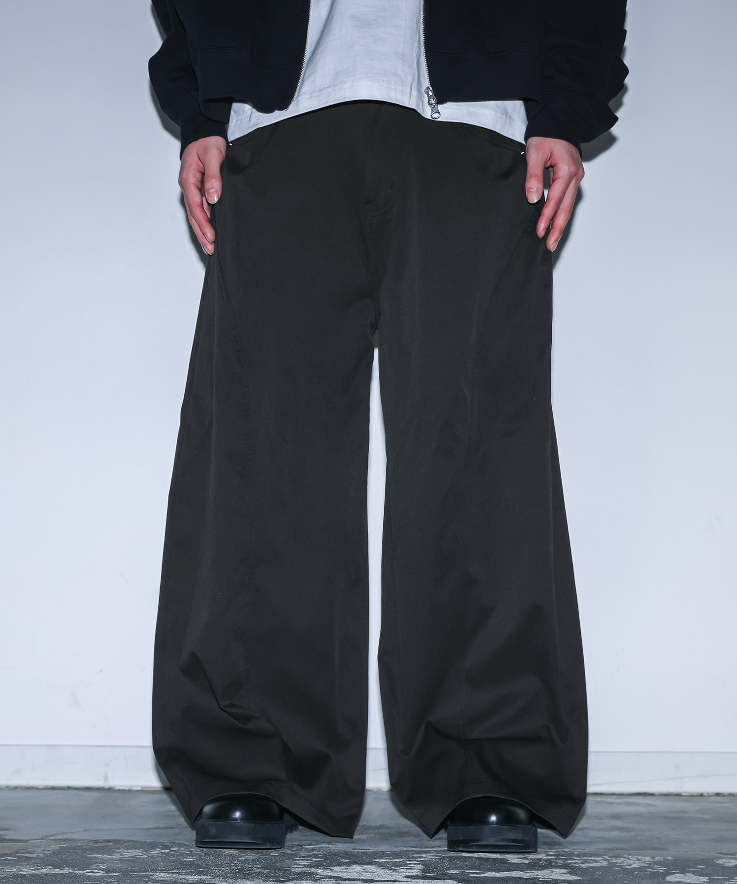 パンツ メンズ ロング丈 春 夏 秋 冬 カーブパンツ ワイド 白 黒 M L XL ストレッチ ゆったり オシャレウォーカー「メール便不可」「20」 | osharewalker | 04