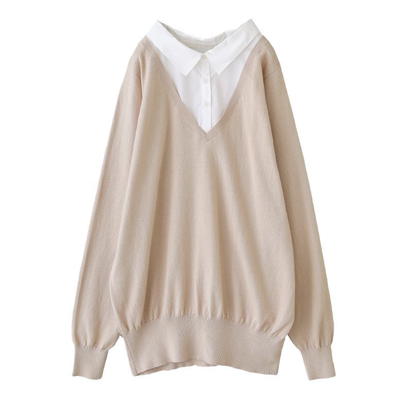 トップス レディース ニット シャツ レイヤード風 ショート丈ニット おうちで洗える フェイクレイヤードシャツニットトップス メール便不可 オシャレウォーカー 通販 Paypayモール