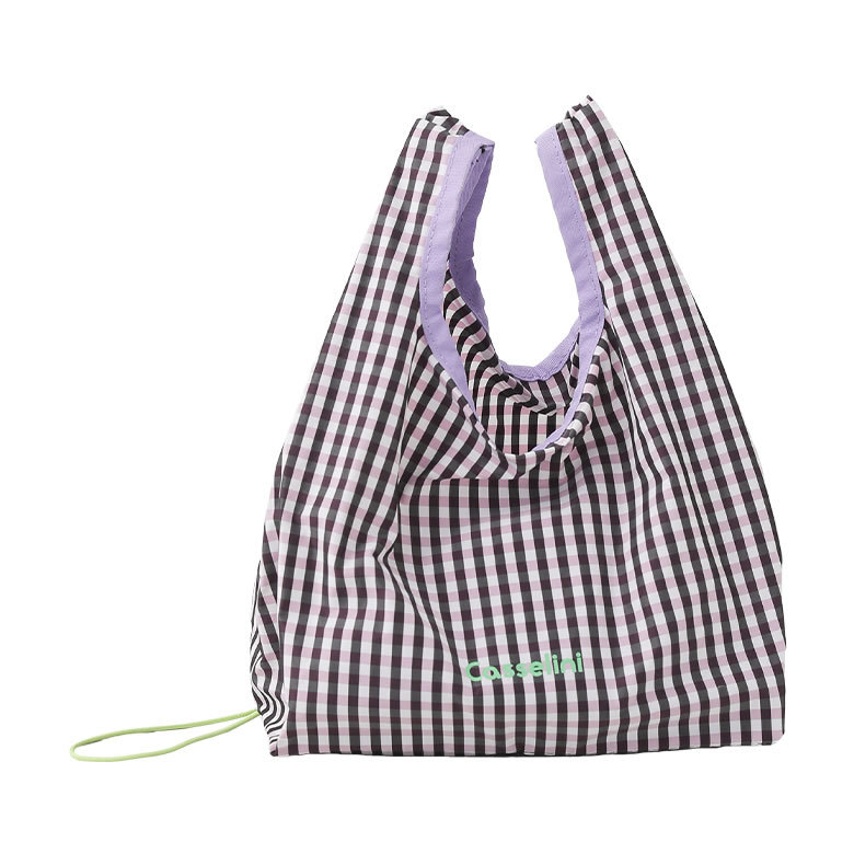 美品　OURHOME 折りたたみチェック柄バッグ ブラウン×ネイビー 折りたためるチェック柄バッグ – OURHOME