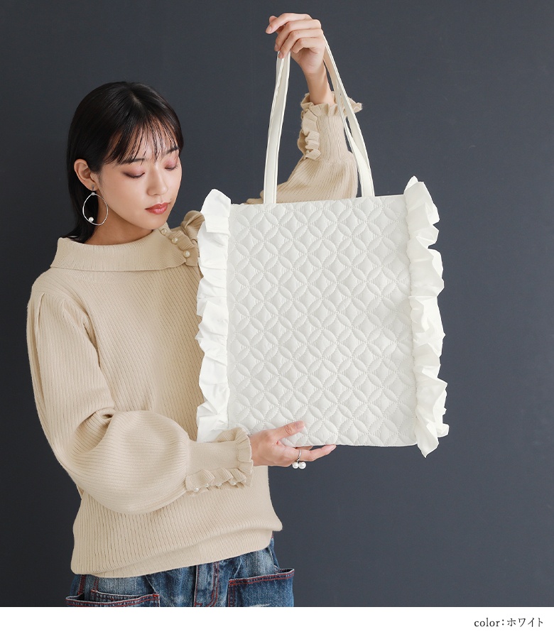 るにち様オーダー　フリルキルトトートバッグ　フォレストウェーブ　グリーン 最新作売れ筋が満載 リバティ フリルキルト大容量トートバッグ