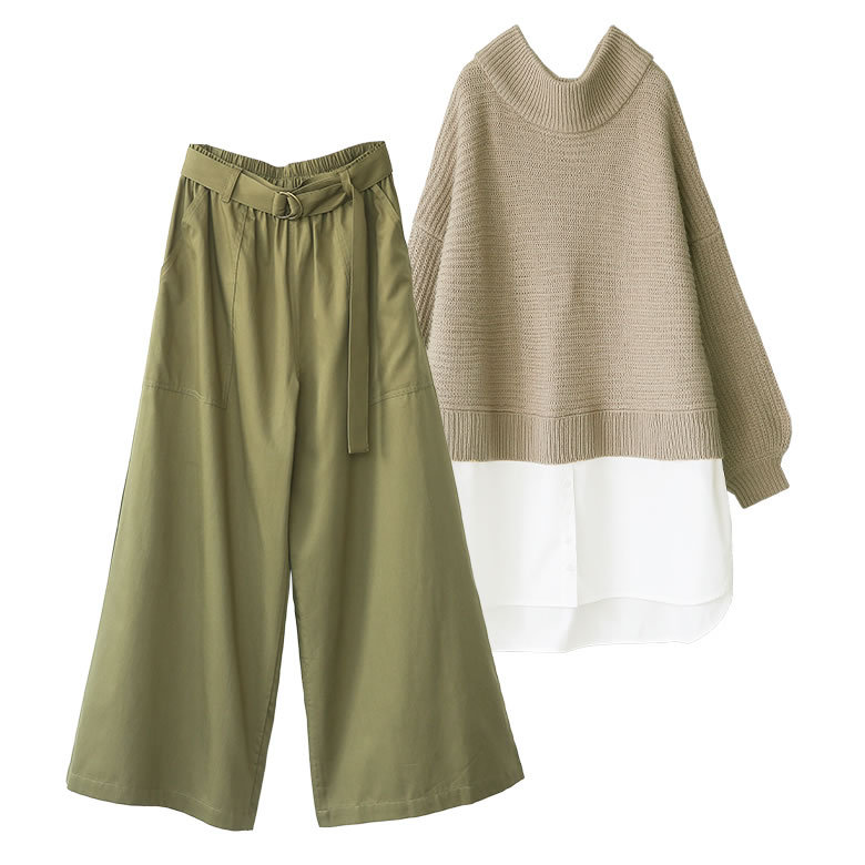 福袋 21 レディース コーデセット ニット ワイドパンツ 上下セット シンプルなお洒落を楽しむ大人コーデ2点set 返品 交換不可 メール便不可 オシャレウォーカー 通販 Paypayモール