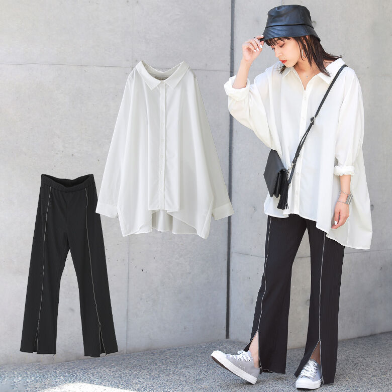 モード 福袋 ロング丈 シンプルスタイルの雰囲気アップコーデ2点set 返品 交換不可 オシャレウォーカー 通販 Paypayモール レディース 2点セット ロングシャツ 長袖 リブパンツ インスリッ Souza Com Br
