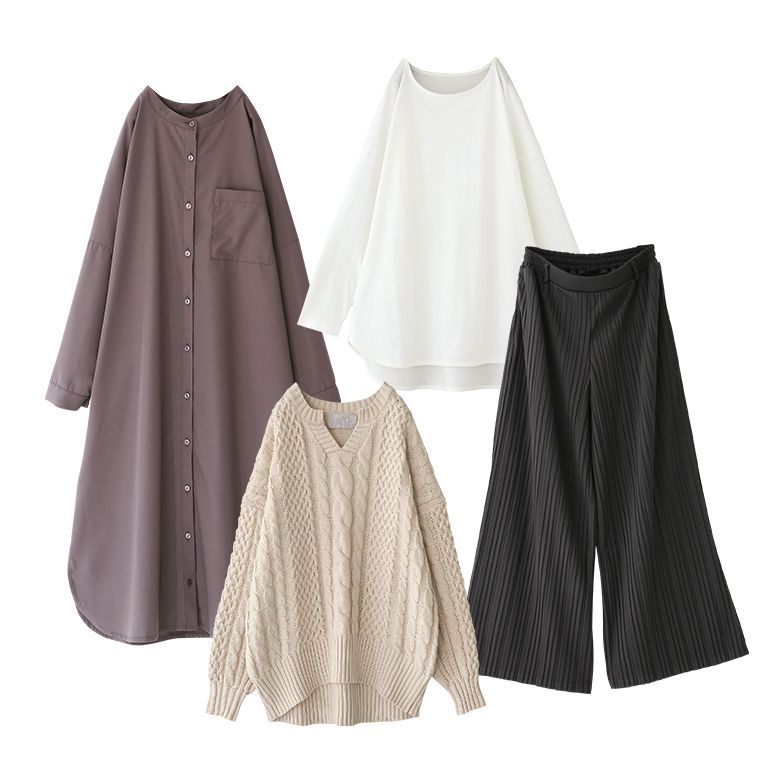 送料無料 福袋 レディース コーデセット ケーブルニット ロンt シャツワンピ パンツ 旬の着回し叶える福袋4点set 返品 交換不可 メール便不可 オシャレウォーカー 通販 Paypayモール