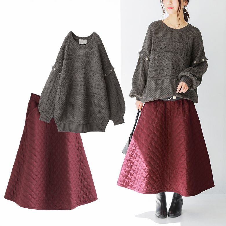パフスリー 福袋 オシャレウォーカー 通販 Paypayモール レディース ケーブルニット キルティングスカート フレア 大人のほんのりレトロ感を楽しむコーデ2点set 返品 交換不可 セーター Souza Com Br