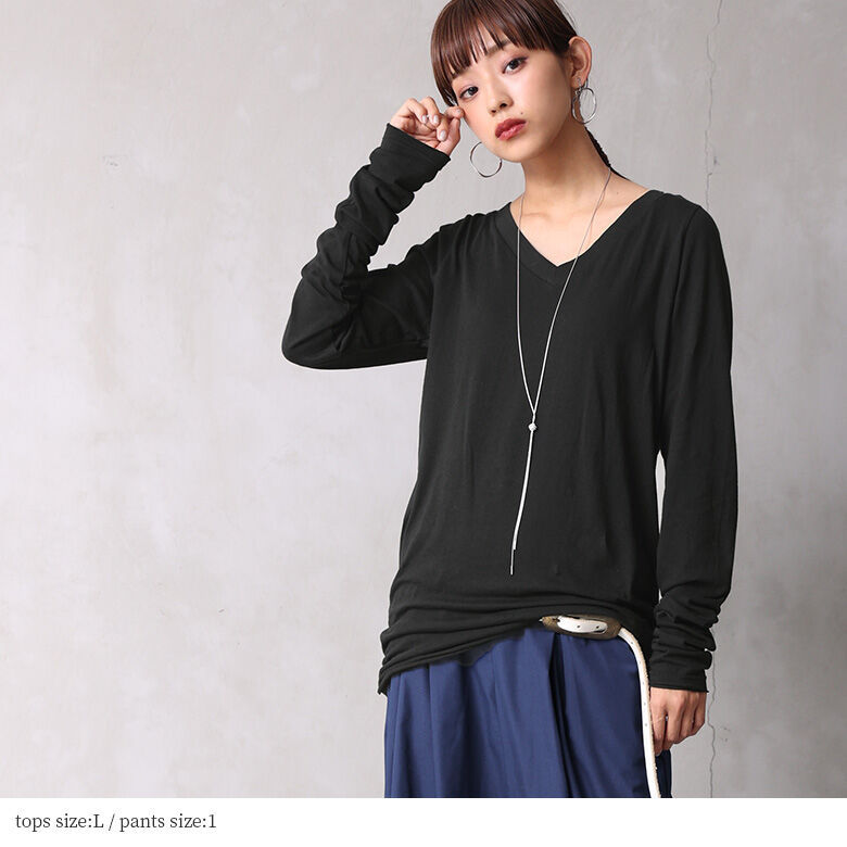 レディース 薄手 Vネック トップス パンツ 2点セット c3542 osharewalker 2024 レディース 2点セット 秋冬春 ロンT