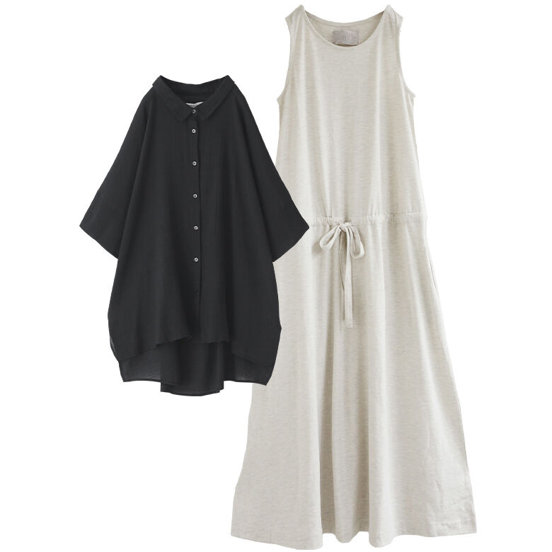 福袋 22 レディース ワンピース ロング ノースリーブ シャツ 半袖 五分袖 スラブ 夏のナチュラルワンピコーデ2点set 返品 交換不可 メール便不可 オシャレウォーカー 通販 Paypayモール