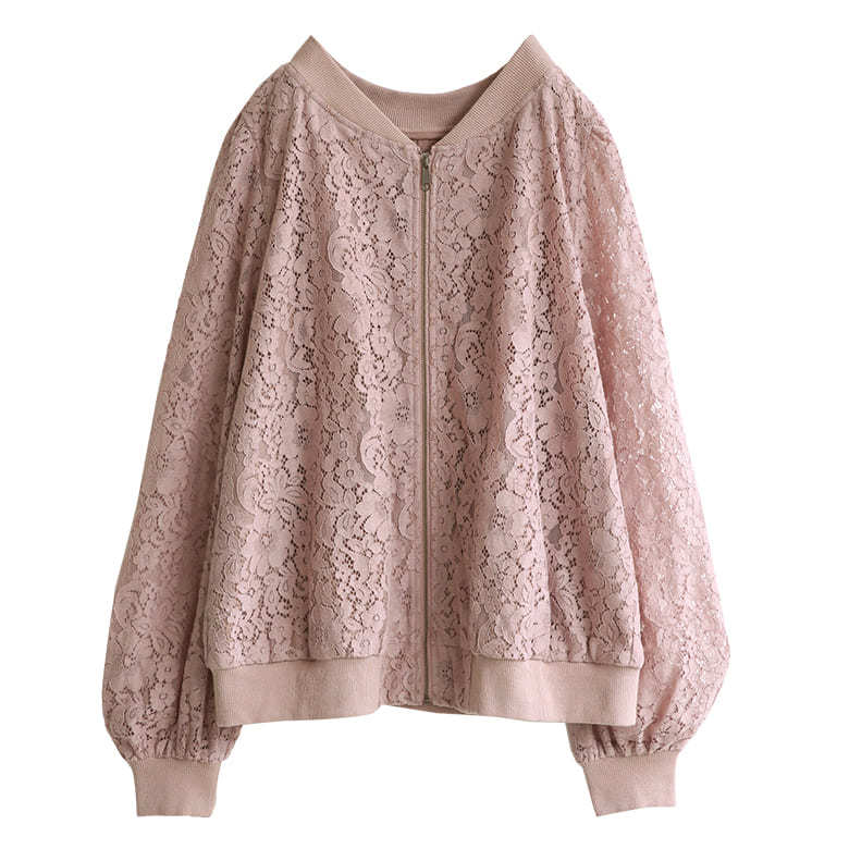 ショート ブルゾン レディース ライトアウター 羽織 長袖 Vネック 総レース 花柄 スプリングコート フラワー総レースブルゾン メール便不可 オシャレウォーカー 通販 Paypayモール