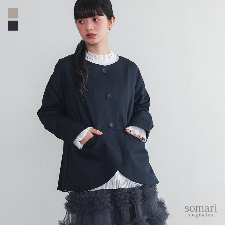 somari imaginationタックデザインノーカラージャケット