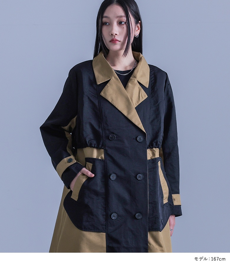 美品 レリューム 光沢ライトトレンチジャケット 春 羽織り osharewalker（オシャレウォーカー） トレンチコート レディース