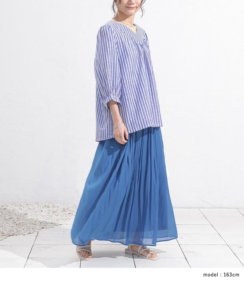 Fris」七色波々ストライプBigJK．ブラウス、シャツサイズF