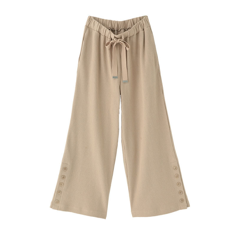 リブパンツ ロングパンツ レディース ボトムス ウエスト紐 スリット 体型カバー サイドスリットリブパンツ メール便不可 オシャレウォーカー 通販 Paypayモール