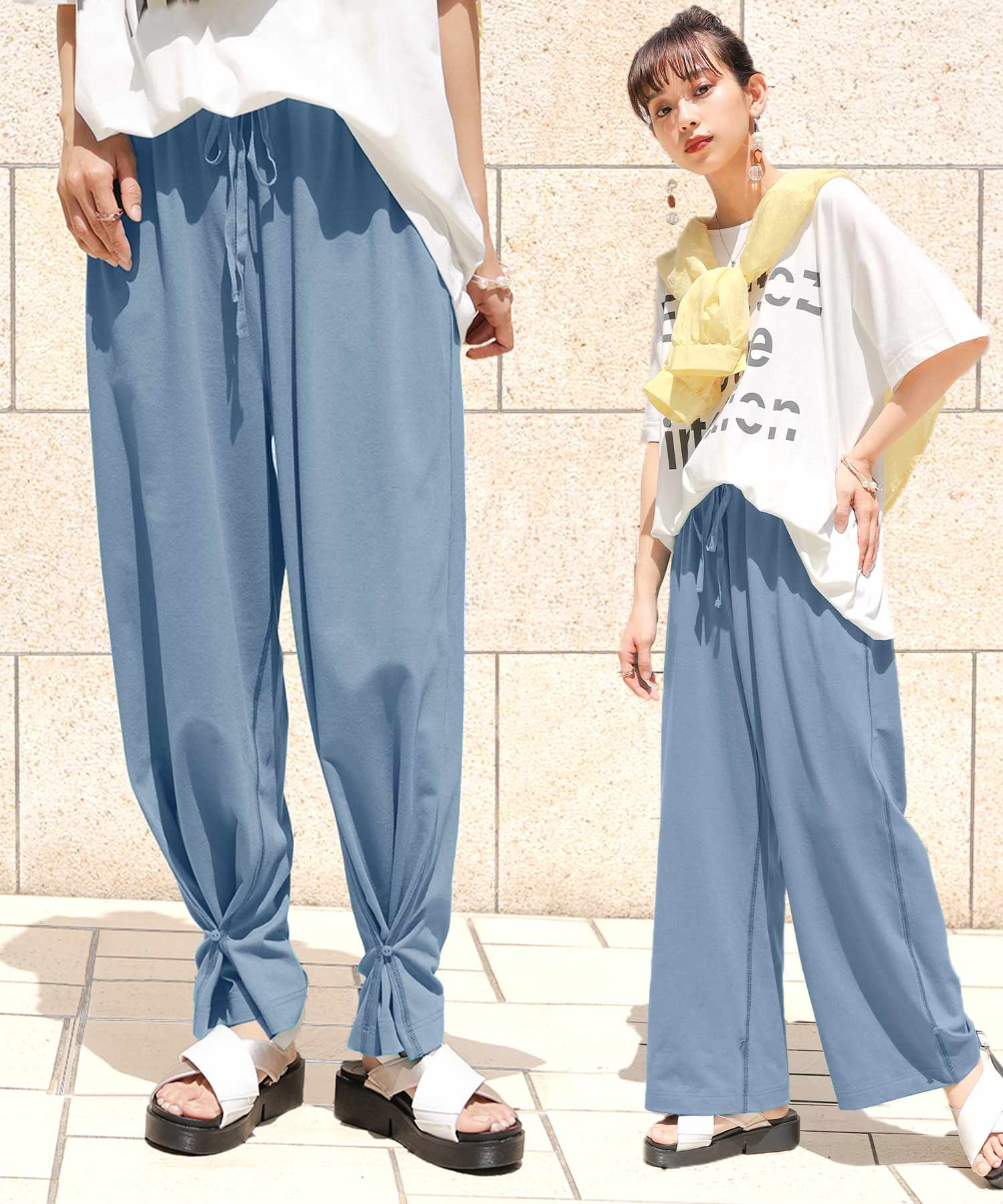 最大85%OFFクーポンパンツ 春夏 レディース ボトムス ストレート ロング マキシ 接触冷感 セットアップ『ひんやり冷感2wayカットソーパンツ』※返品交換不可※