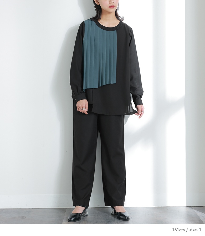 セットアップ 長袖ミニ丈 フレアパンツ レース ブラックパープル osharewalker [送料無料]卒業式 母 服装 レディース