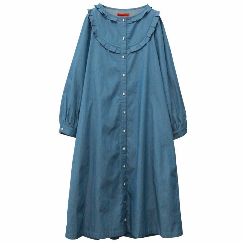 ロングワンピース レディース ダンガリーデニム リボン ブラウジング フリルダンガリーデニムワンピース メール便不可 オシャレウォーカー 通販 Paypayモール