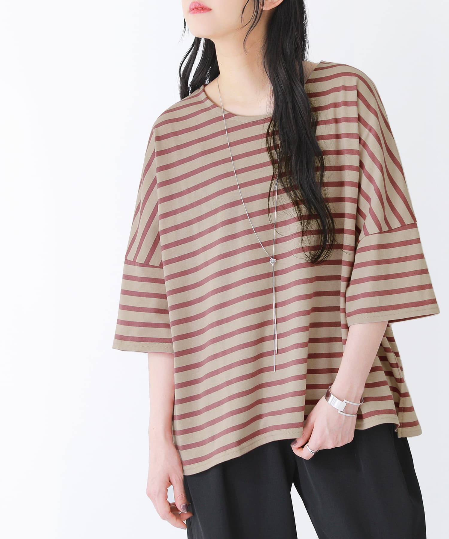 Tシャツ レディース トップス カットソー 半袖 シンプル ゆるっとドルマンシリーズ『ゆるっとボーダー柄Tシャツ』※メール便可※