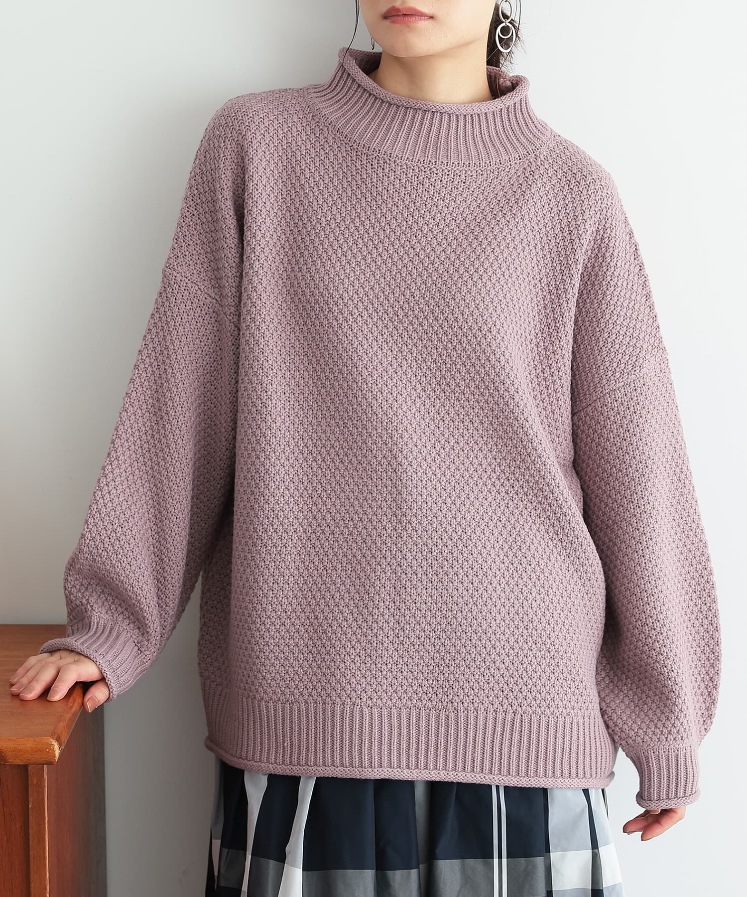 【新品タグ付き】ラウンジドレス 2WAY鹿子ニット　和紙ニット　カノコニット 新品】ラウンジドレスのニット loungedressニット(カシミア混) 新品