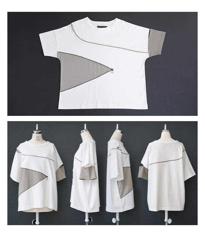 osharewalker Tシャツ レディース トップス バイカラー アシメ