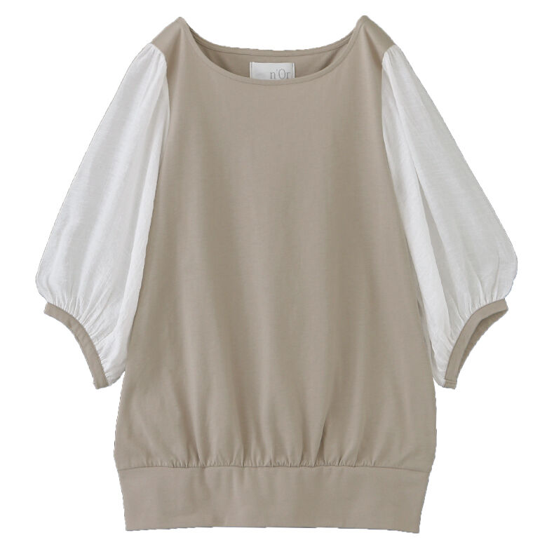 SALE／63%OFF】カットソー レディース 春夏 トップス 配色 半袖 五分袖 異素材 六分袖 ブラウス きれいめ『袖シアー異素材カットソー』※メール便可※  切替 カジュアル トップス