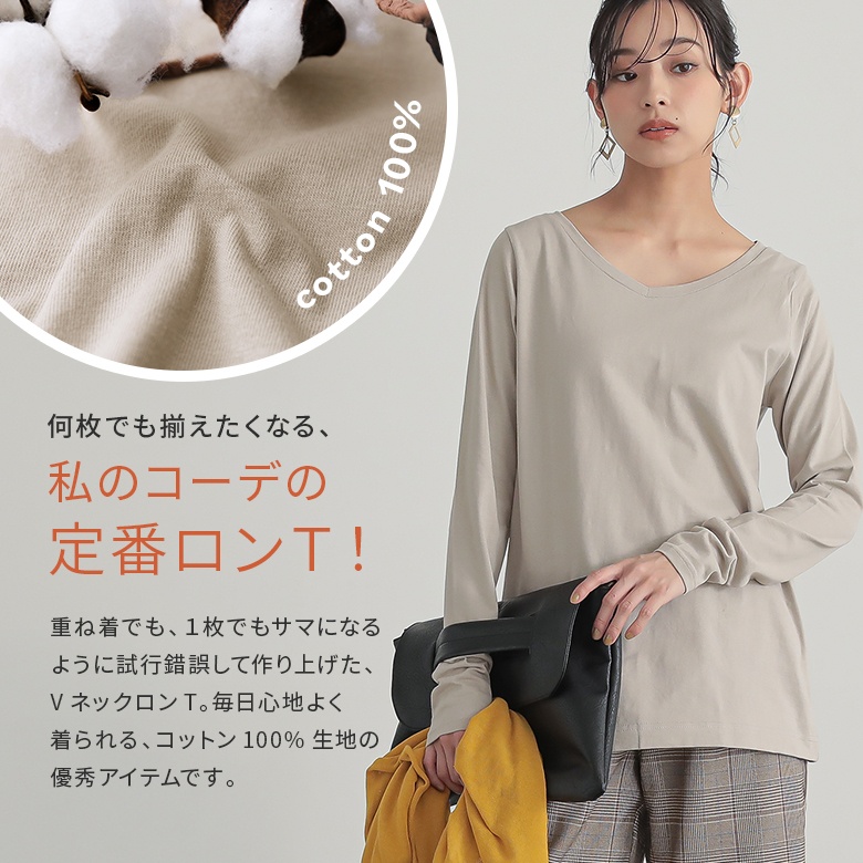 ロンT カットソー レディース トップス 綿1...の詳細画像1