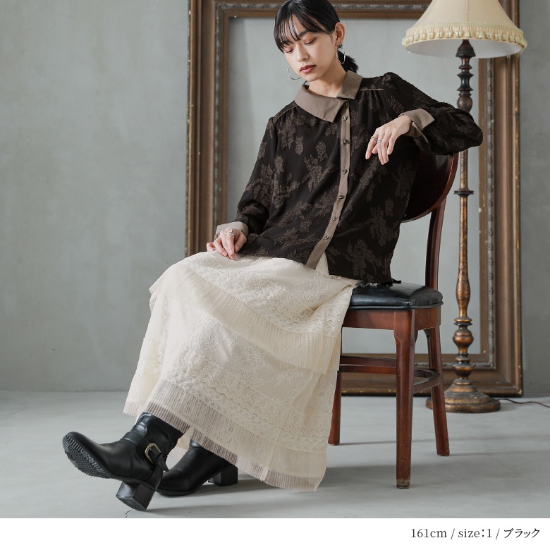 ANOTHER EDITION - レークヨークブラウス ベージュ osharewalker ブラウス シャツ レディース 春秋冬 長袖 フラワー