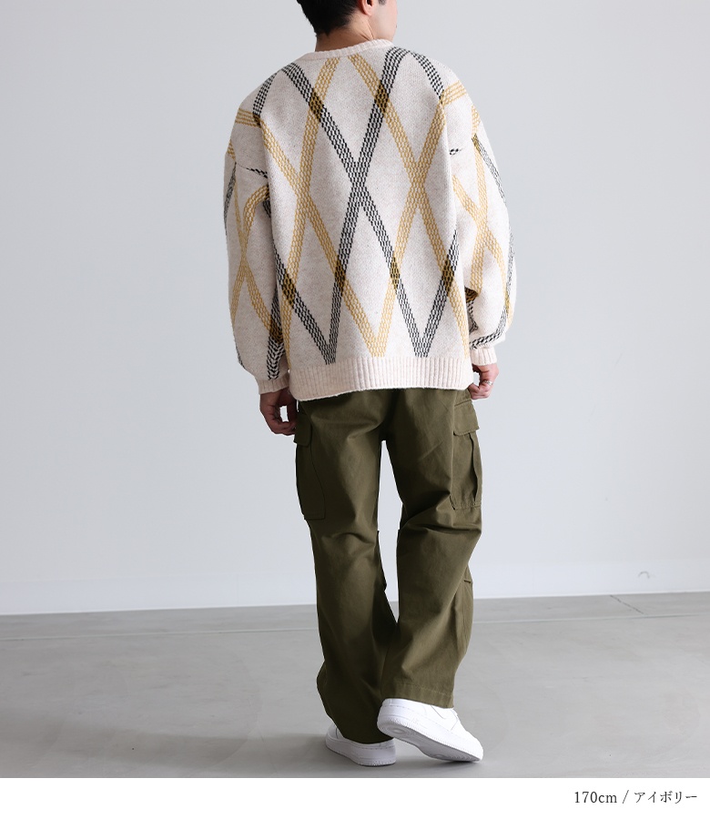 osharewalker ジャカードニット メンズ 秋冬 オーバーサイズ