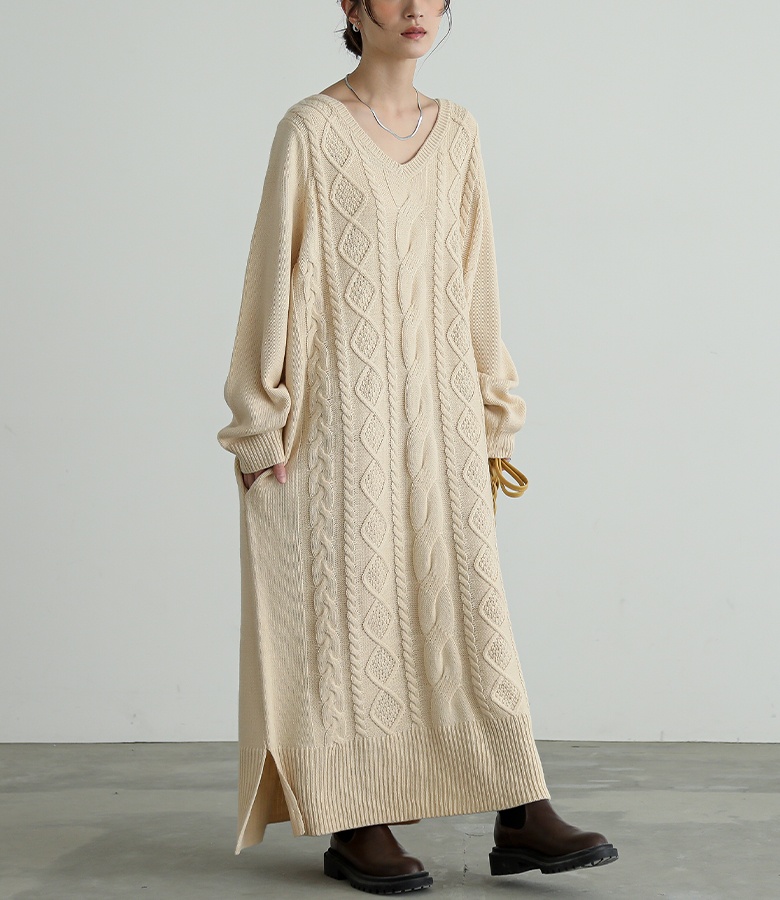 アイボリー ケーブル編み ニットワンピース Dewlily ワンピース ケーブル編みニットワンピース : ZOZOTOWN Yahoo