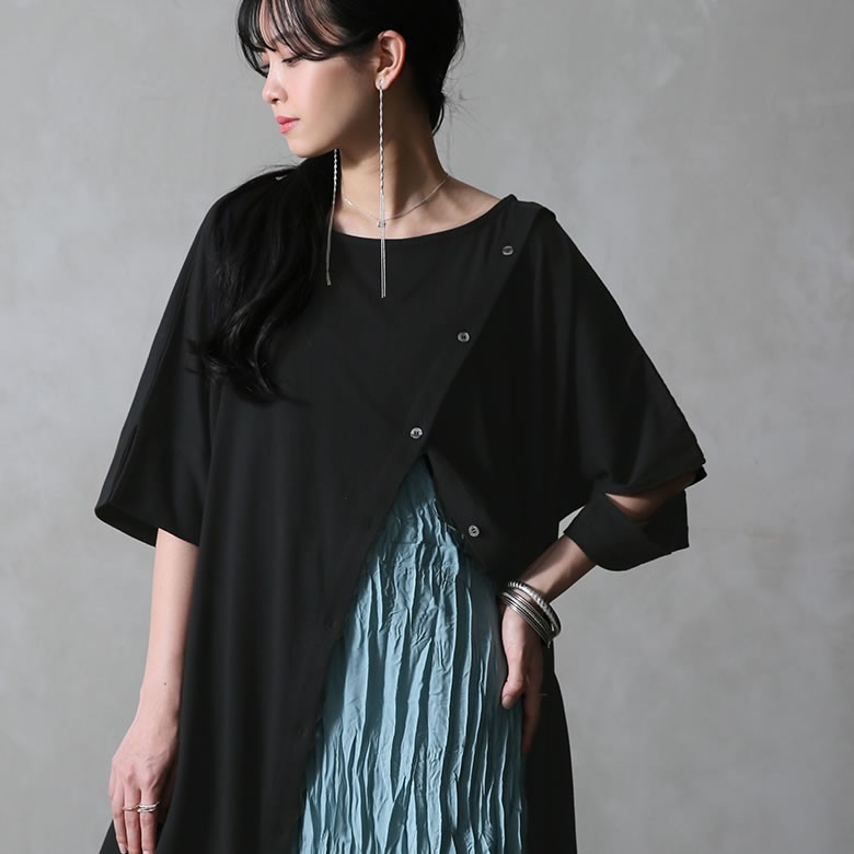 kOhAKU ロング ワンピース レディース 春夏 半袖 ドレープ 綿100