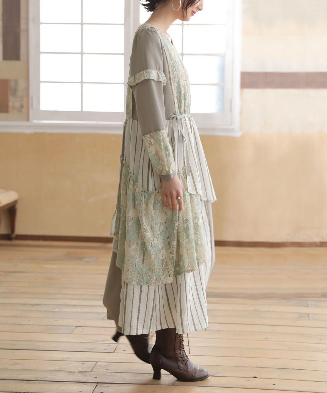 somari imagination ロング ワンピース レディース Vネック 長袖