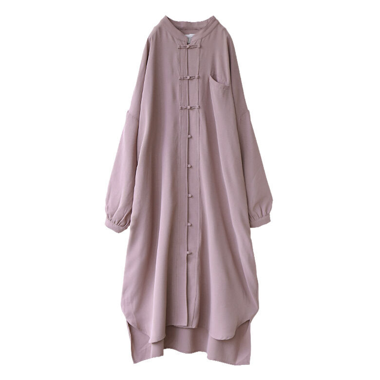 ロング シャツワンピース レディース 長袖 パフ袖 中華風 シャツワンピ 羽織 重ね着 レイヤード くすみカラー チャイナデザインワンピース メール便不可 オシャレウォーカー 通販 Paypayモール