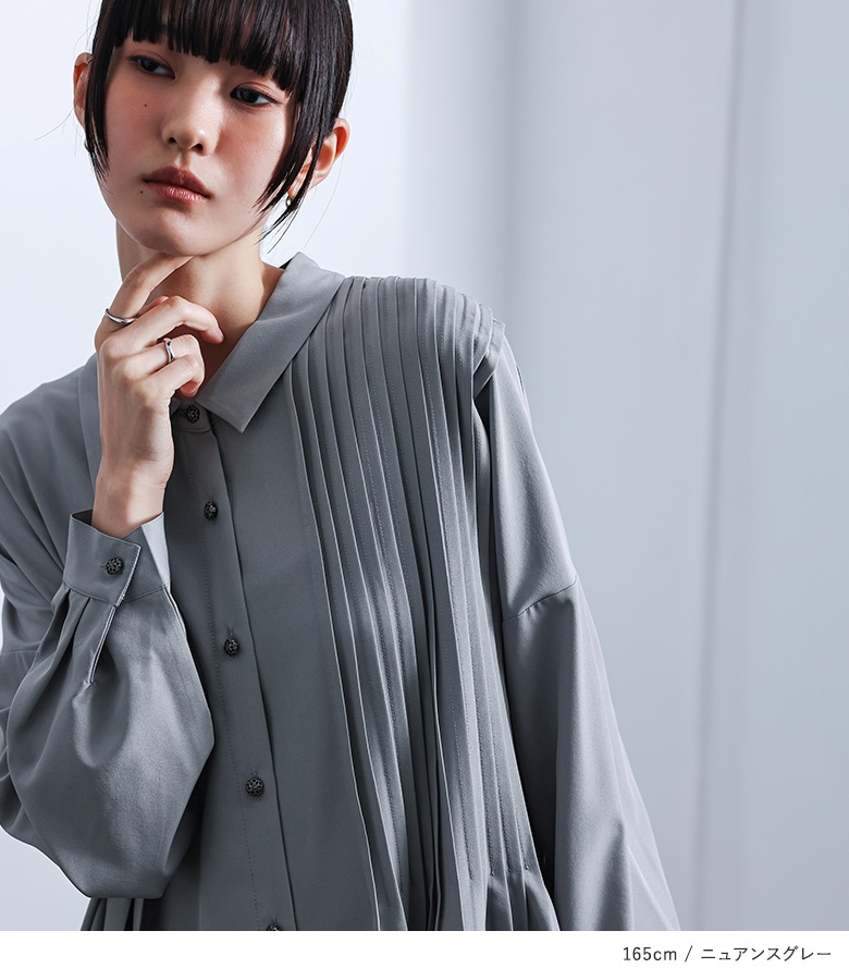 (なないろクレヨン)【ODEEH】 アジサイ柄 長袖シャツワンピース osharewalker（オシャレウォーカー） ワンピース ロング レディース