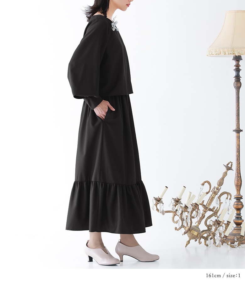 【送料無料】『ティアード切替ワンピース』【メール便不可】【20】[ワンピース レディース 長袖 ティアード レイヤード風 ボリューム袖 タック ブラックフォーマル セレモニー オケージョン] osharewalker（オシャレウォーカー） [送料無料]ワンピース 長袖