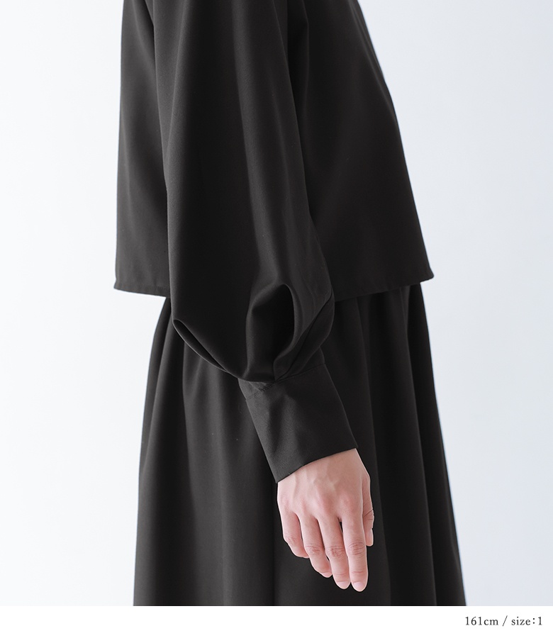 【送料無料】『ティアード切替ワンピース』【メール便不可】【20】[ワンピース レディース 長袖 ティアード レイヤード風 ボリューム袖 タック ブラックフォーマル セレモニー オケージョン] osharewalker（オシャレウォーカー） [送料無料]ワンピース 長袖