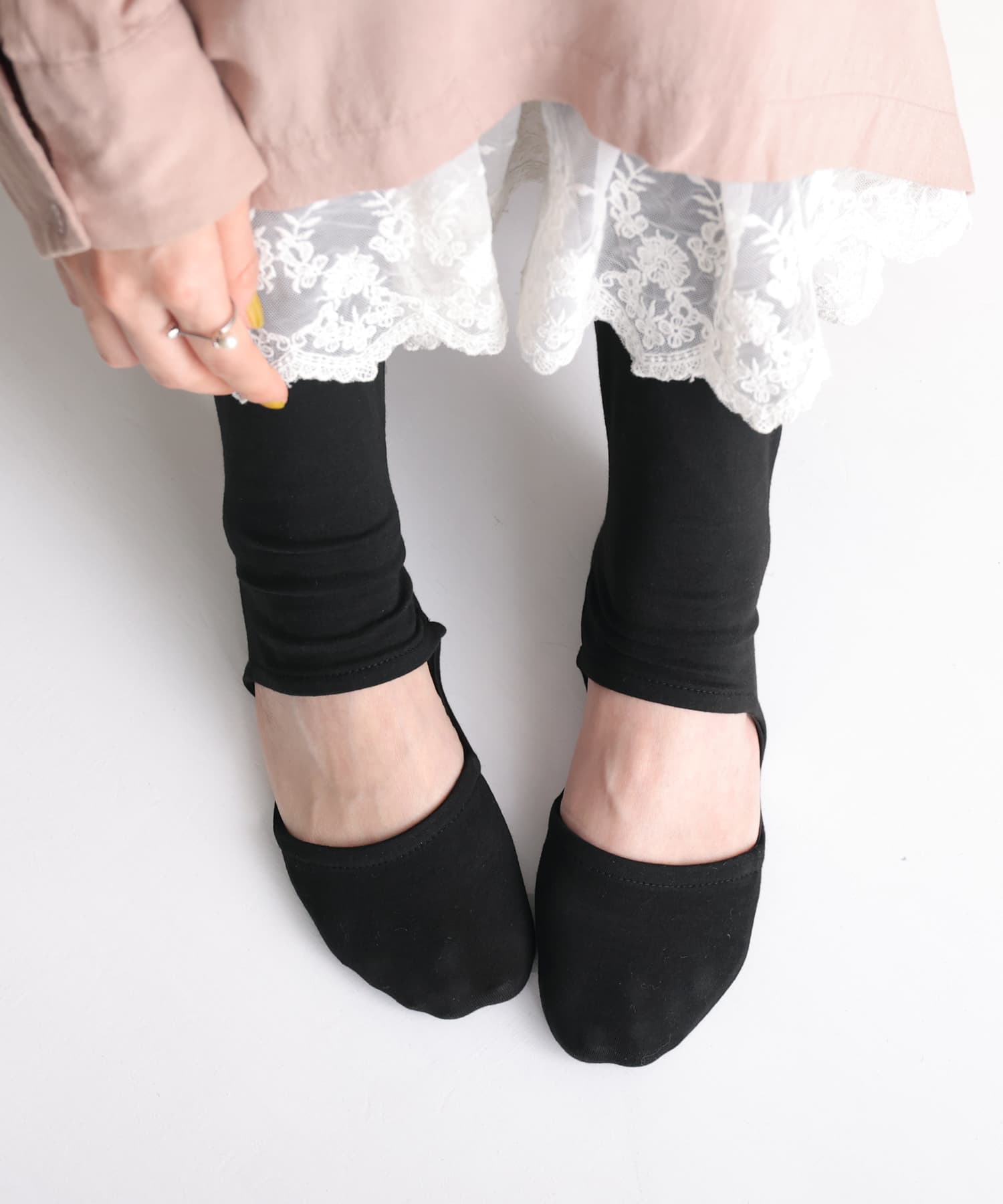 レギンス レディース インナー ボトムス 12分丈 ヒールカバー トゥカバー 無地 ブラック ※メール便可※【10】 k022オシャレ