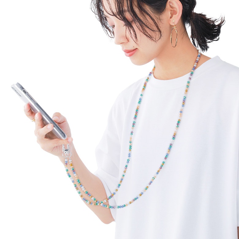 買取り実績スマホショルダー レディース 肩掛け 挟むだけ 全機種対応 スマホ雑貨 斜めがけ ストラップホルダー『ストーンビーズショルダーストラップ』※メール便可※