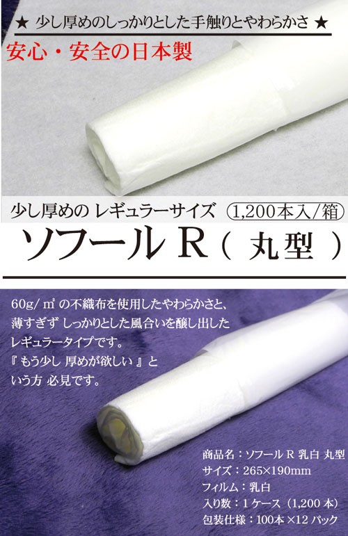 少し厚めの紙おしぼり ソフールＲ 丸型 1200本入 箱 不織布おしぼり